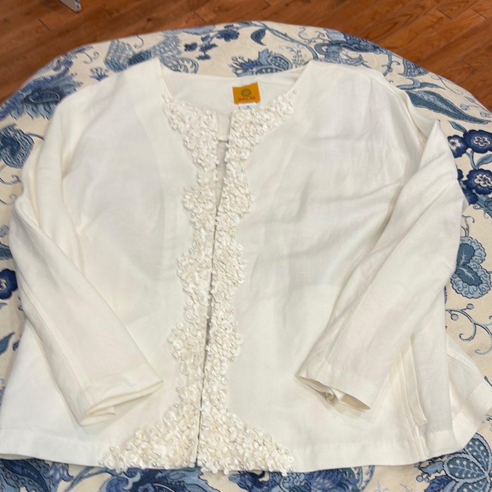 Ruby Rd. White Embellished Linen Jacket.